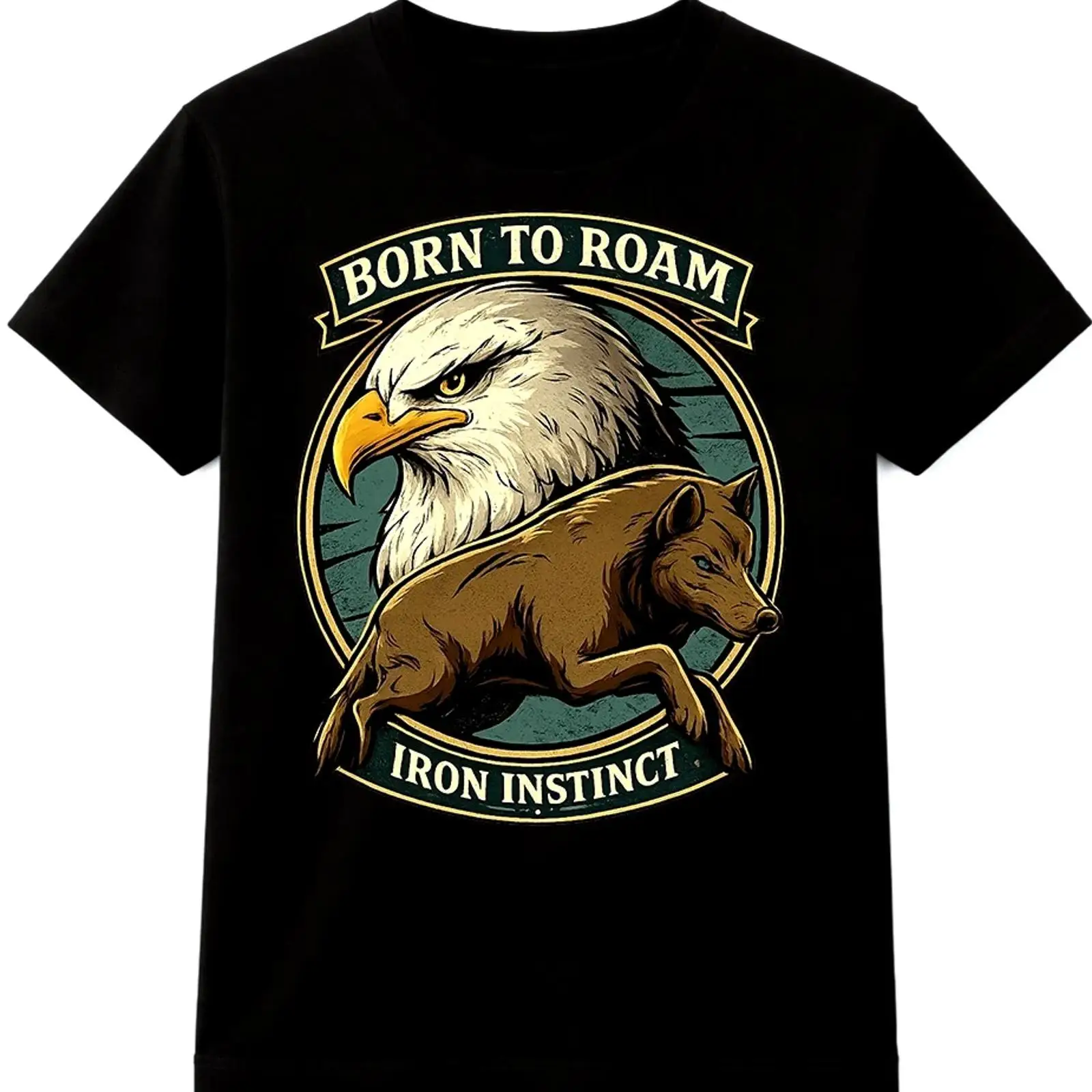 Wildman Hunting & Outdoor Linton'S Corner Silver Lakes - イーグルワイルドボア Tシャツ Born to Roam ワイルドライフハンティングレジャートップ