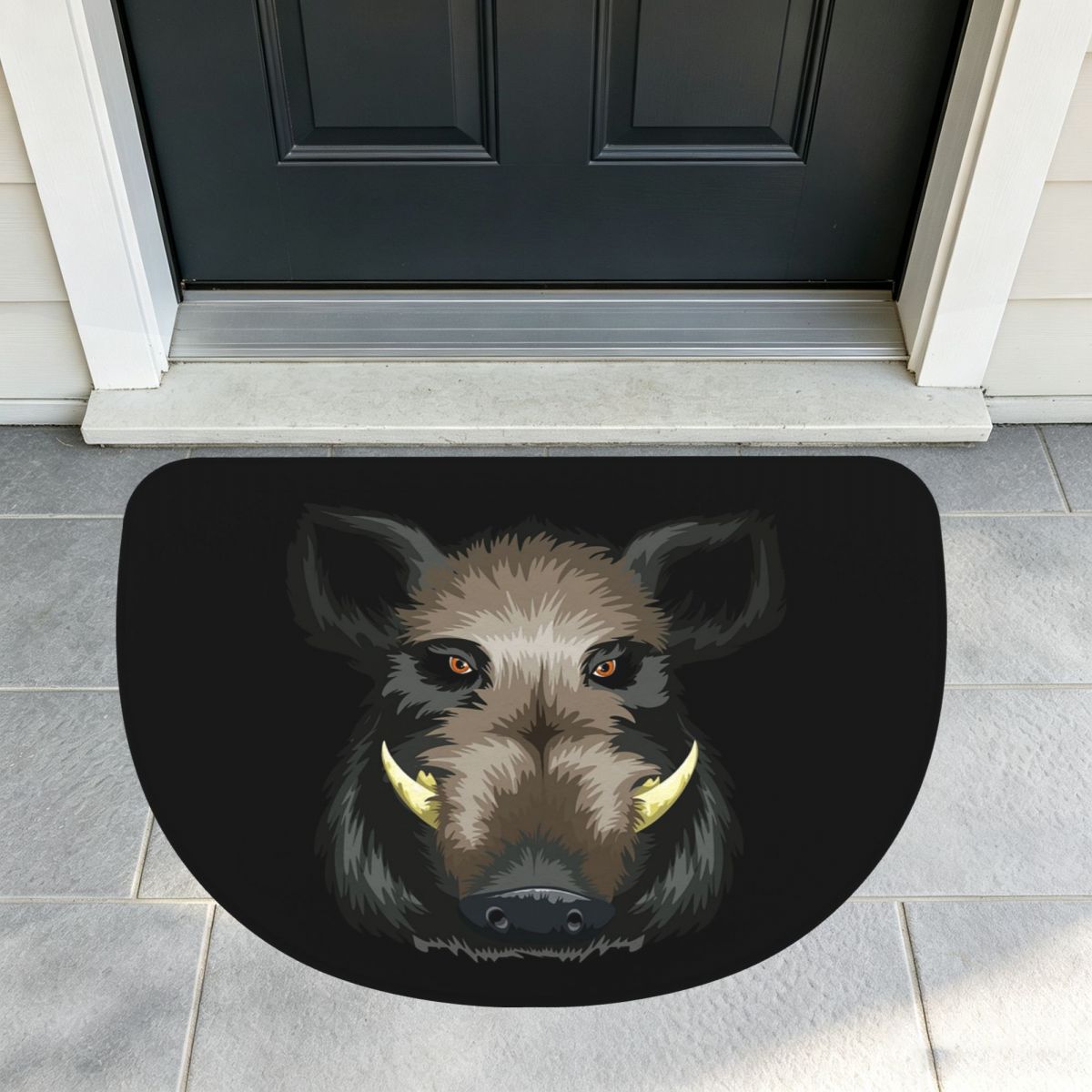 Hunting Outdoor Mat - 面白い野生の猪の狩り柄の柔らかいフランネル製半円形ドアマット、滑り止めバスルームマット、吸水性のあるフロアカーペット、家庭や寝室用