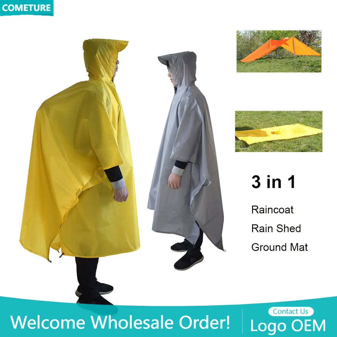 Hunting Outdoor Mat - レインコート 3 で 1 ハイキングポンチョ防水屋外キャンプ狩猟ハイキング雨小屋マット日よけシェルターポータブルギア供給