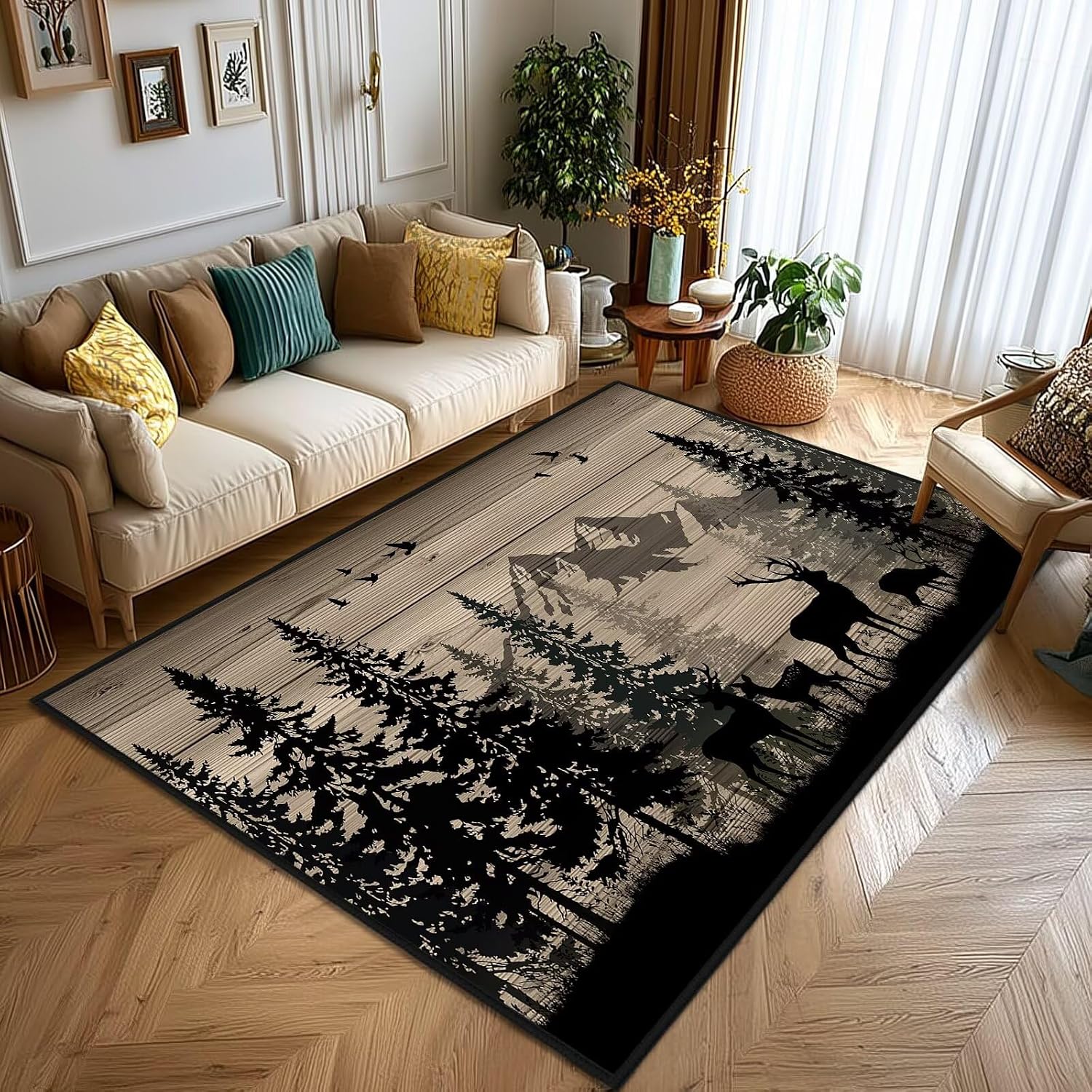 鹿狩り柄カモフラージュ鹿柄カーペット ヴィンテージスタイルラ - Hunting Outdoor Mat のレビューと価格